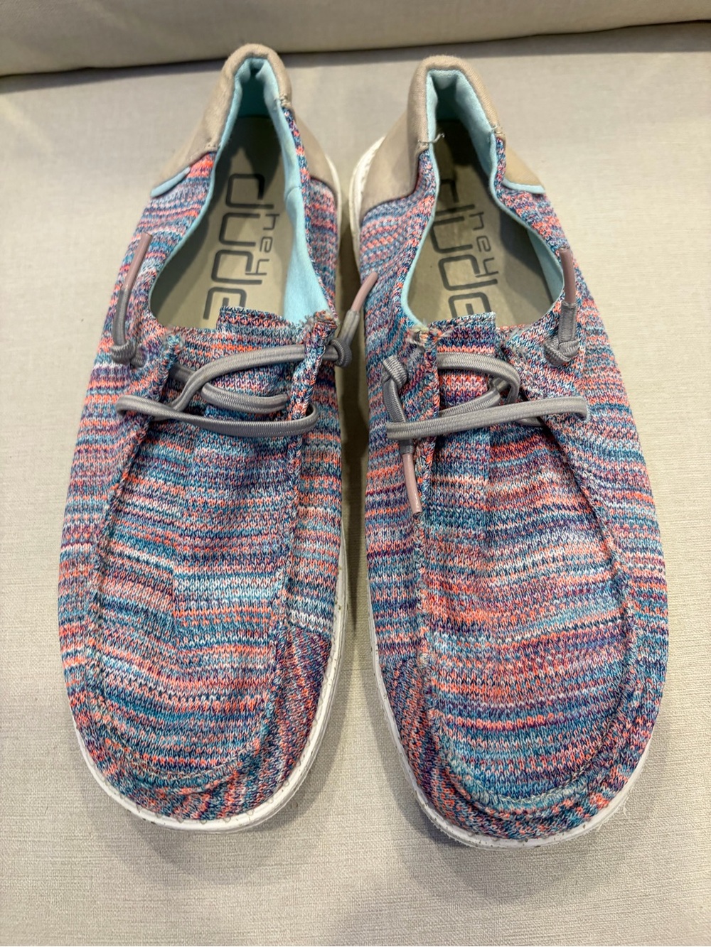 Hey Dude Women's Multicolor Knit Slip-Ons in Blue, Pink, Gray